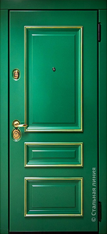 Входная дверь Лондон О SteelLak «Изумрудный» с золотой патиной