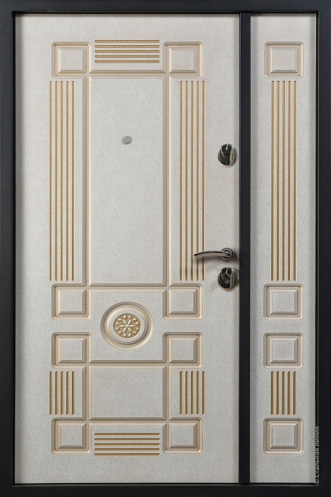 Входная дверь Колизей SteelTex Protect «Белый» с золотой патиной