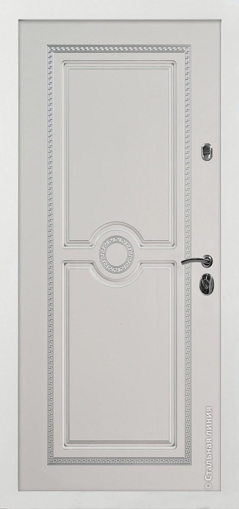 Входная дверь Версаче 1 SteelTex «Белый» с серебряной патиной