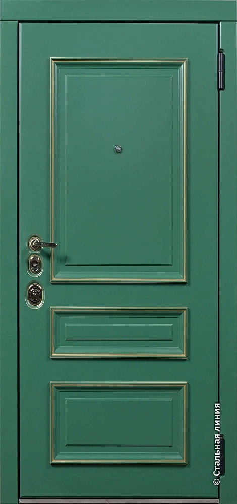 Входная дверь Грини SteelLak «Зелёный турмалин» с золотой патиной