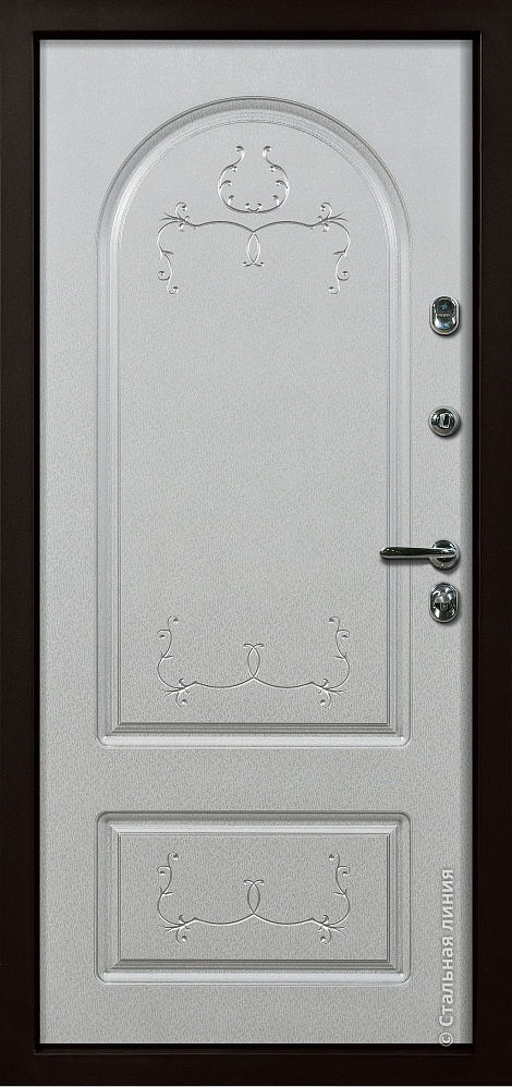 Входная дверь Лео SteelTex «Белый» с серебряной патиной