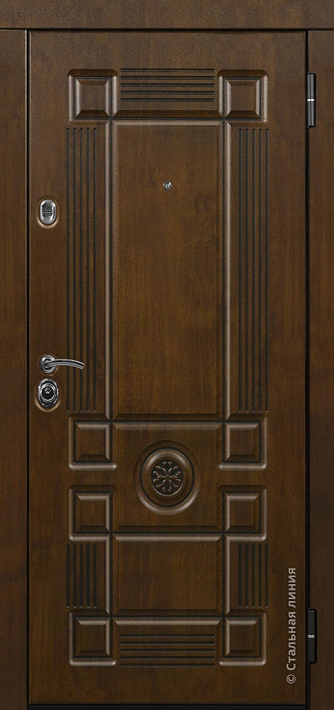 Входная дверь Цезарь SteelTex «Дуб золотистый» с чёрной патиной