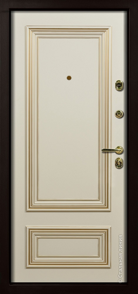 Входная дверь Поло SteelLak «Слоновая кость» с золотой патиной
