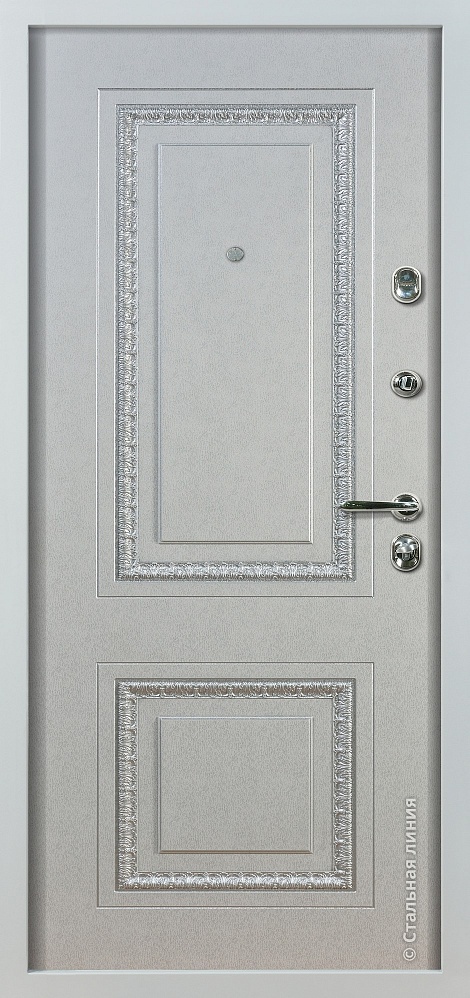 Входная дверь Монако SteelTex «Белый» с серебряной патиной