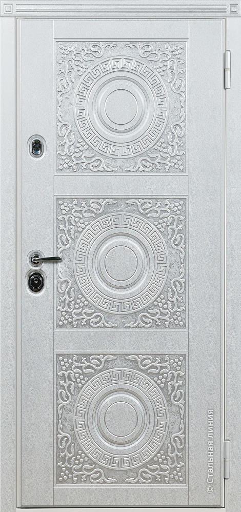 Входная дверь Богема SteelTex «Белый» с серебряной патиной